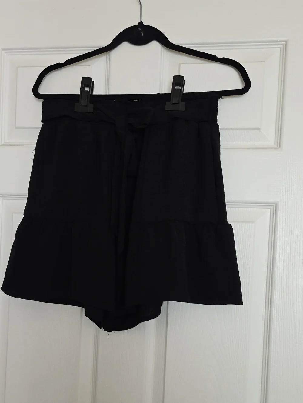 Women’s Black Ruffle Tie-Waist Shorts